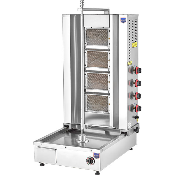 Macchina kebab con 4 bruciatori a GAS con motore inferiore metano/GAS