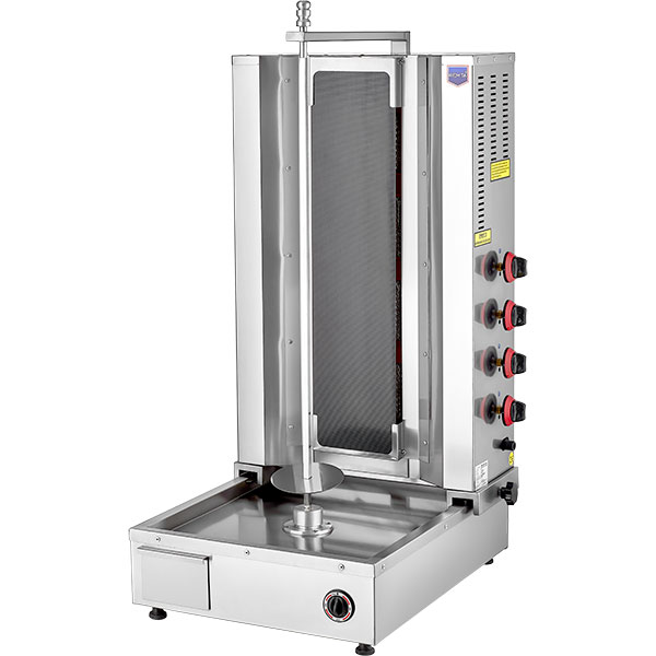 Macchina kebab con motore inferiore 4 bruciatori metano/GAS con vetro termico