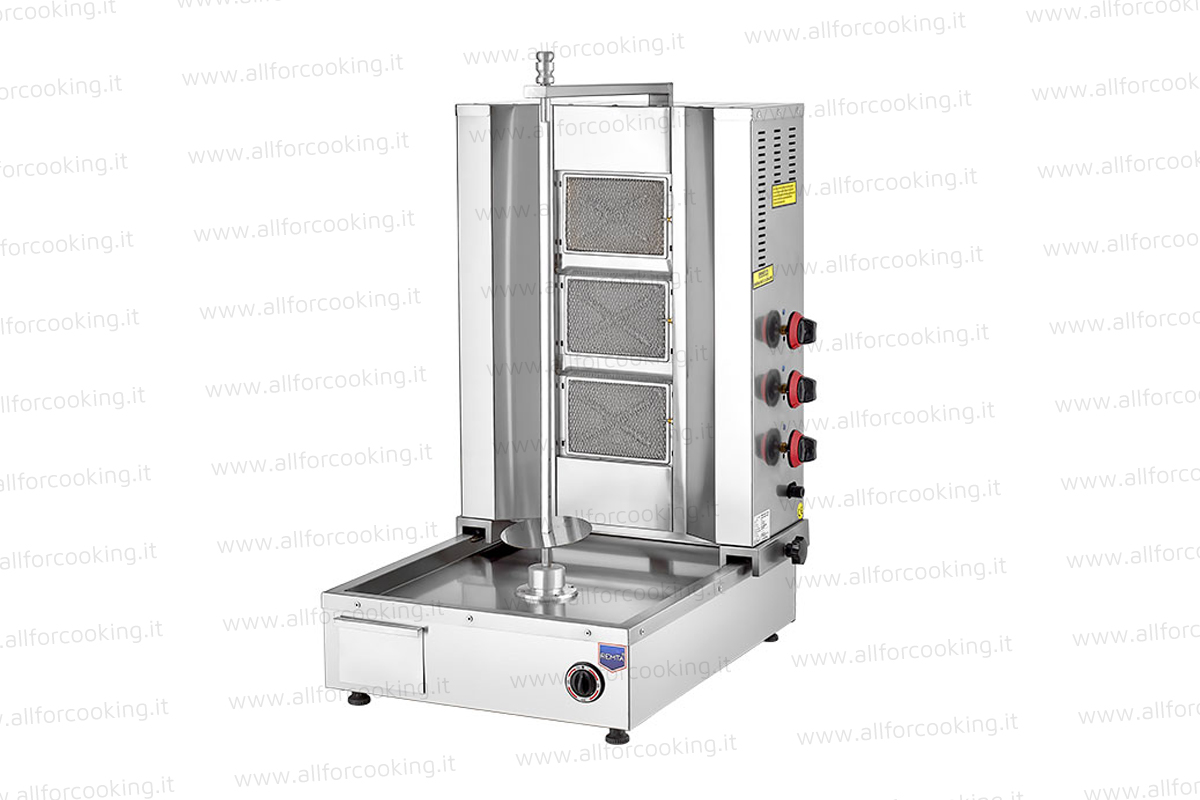 Macchina kebab con 3 bruciatori a GAS con motore inferiore metano/GAS
