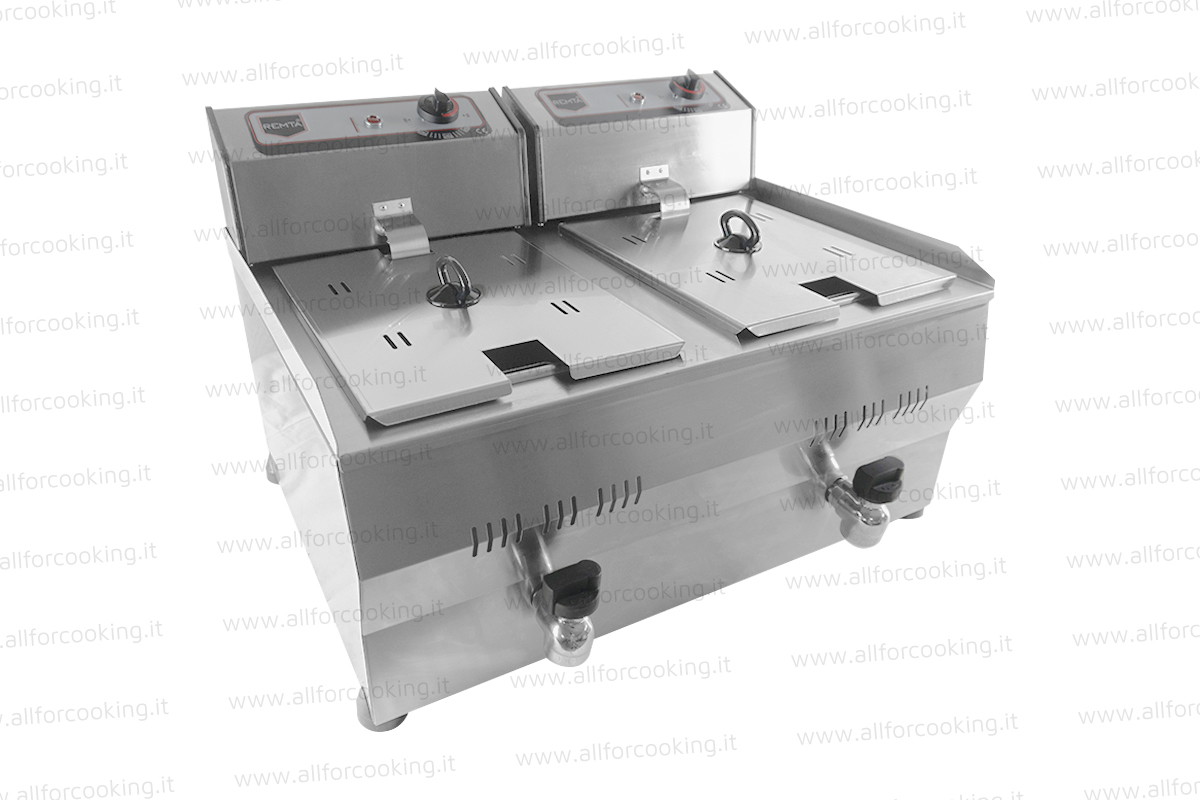 Friggitrice elettrica a doppia vasca con rubinetto 10+10 lt