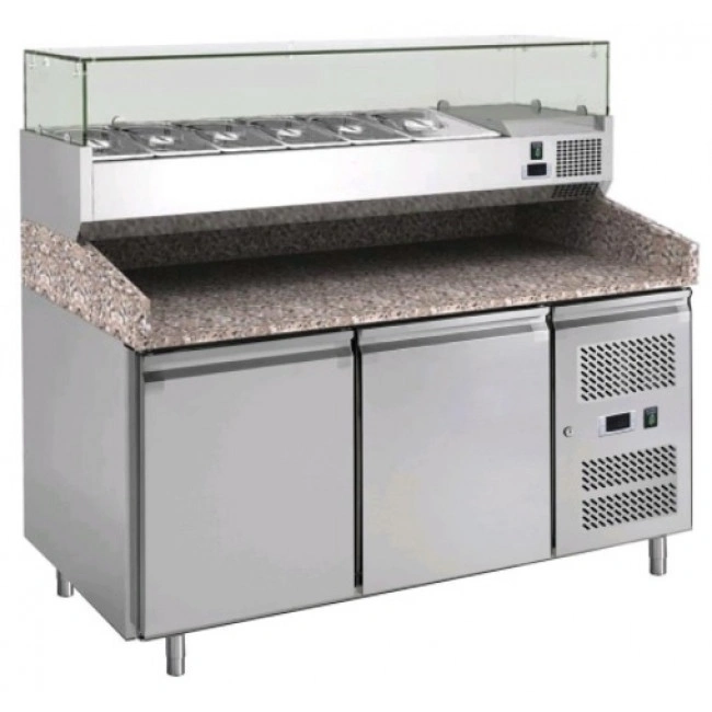 Forcar Tavolo refrigerato/Banco Pizza TN con vetrina porta ingredienti Modello PZ2600TN33-FC in acciaio inox AISI 210 Ventilato 2 porte refrigerate
