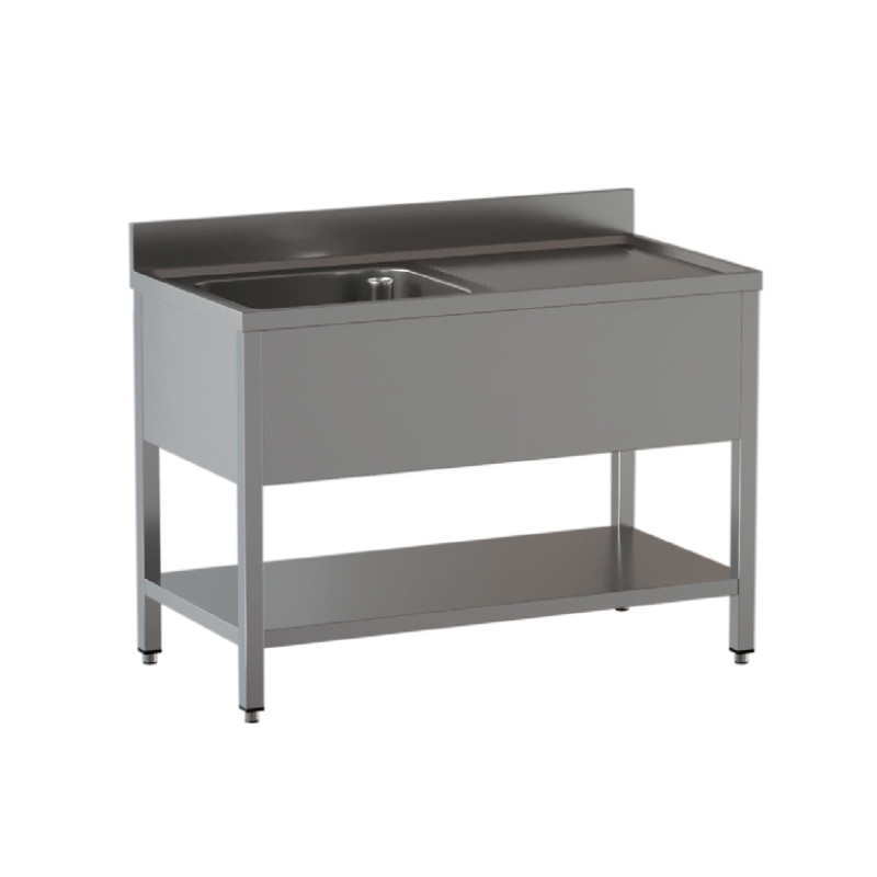 Lavatoio Acciaio Inox una Vasca su gambe con ripiano inferiore con gocciolatoio a destra Modello DSLG1VGDX117