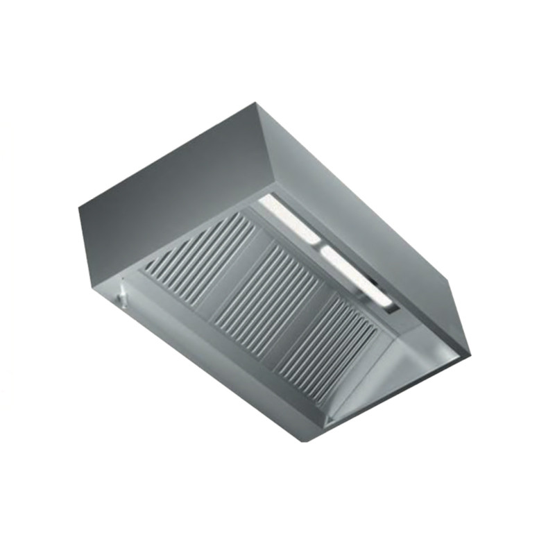 Cappa a parete cubica con motore e plafoniera LED in acciaio inox Modello DSPKMRPN 9/25