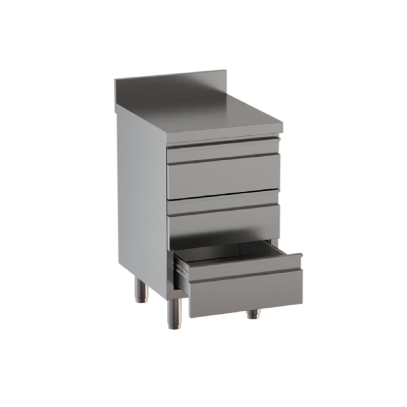 Cassettiera 3 cassetti in acciaio inox con alzatina con piano di lavoro Modello DSCT057A