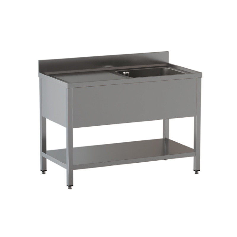 Lavatoio Acciaio Inox una Vasca su gambe con ripiano inferiore con gocciolatoio a sinistra Modello DSLG1VGSX117