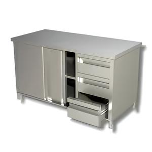 Tavolo Armadiato Inox con porte scorrevoli Senza alzatina con cassettiera a destra Modello DSTA3CDE207